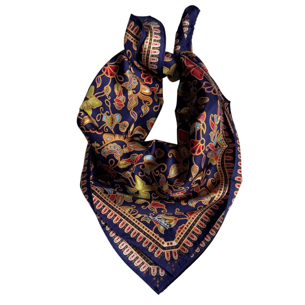 Lestari Singapore Navy Blue Batik Floral Print‎ Square Scarf Neckerchief Navy